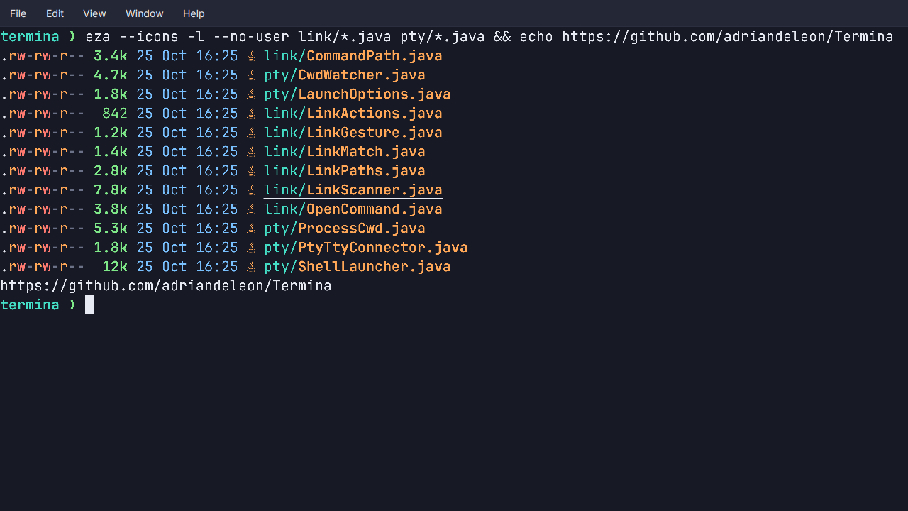 Clickable links and paths in Termina