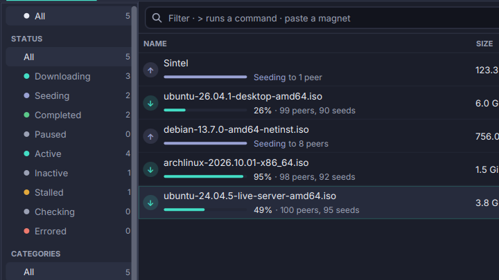 Sidebar filters in Torrenta